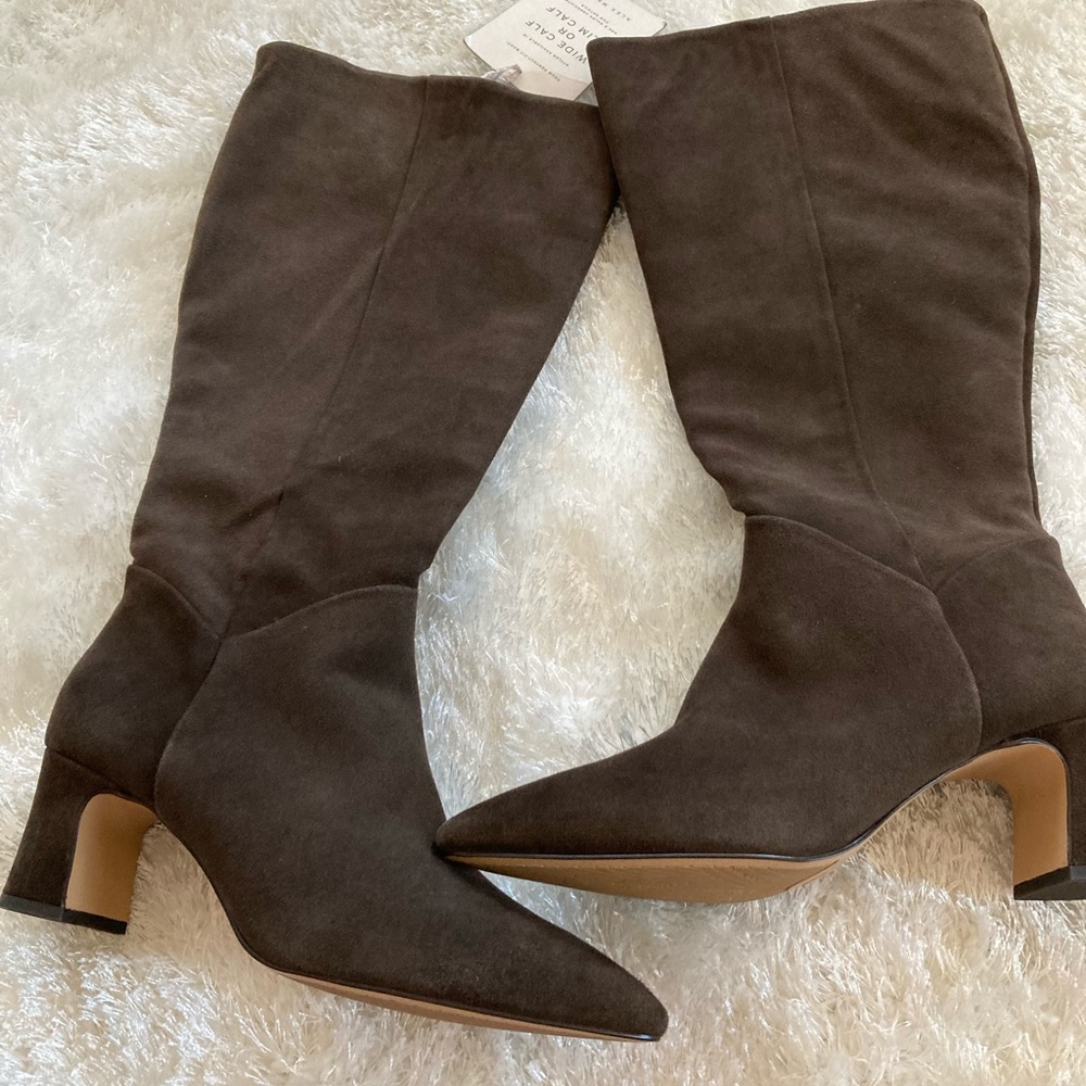 New, Alex Marie brown suede knee-high heeled boots - chocolate brown, Size 9W